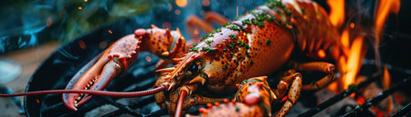 Grilled lobster with herbs, gourmet seafood, elegant plating.の素材
