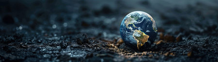 Glowing earth globe on a dark field, symbolizing global connectivity and energy, mystical and profound.の素材