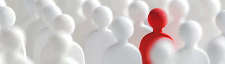 A red figure at the forefront of a white figure formation, depicting leadership, influence, and the power of being differentの素材