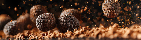 Truffles in motion, dynamic display of slices and whole pieces, floating effect, culinary luxury in actionの素材