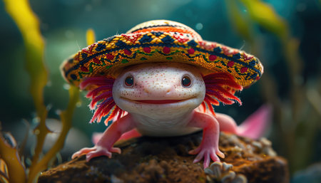 Say hello to the cutest party animal An axolotl rocking a sombrero, bringing smiles and fun to the fiestaの素材