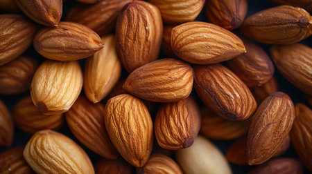 Closeup of assorted almonds, detailed texture, natural lightの素材