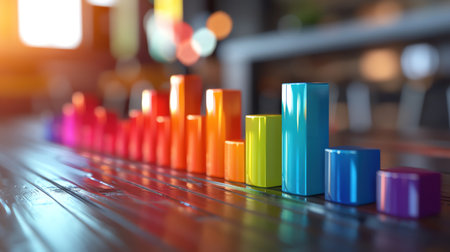 A 3D colorful bar graph showing a progression of growth, a concept for business development and analyticsの素材