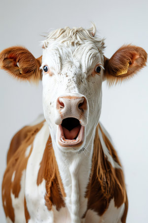 Surprised cow with open mouth, white backgroundの素材
