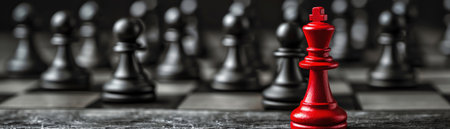 Red game piece standing out among black pieces, leadershipの素材