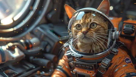 Cat in a spacesuit, ready for space missionの素材