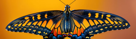 A Close up of the symmetrical patterns and vibrant colors on the wings of butterflyの素材