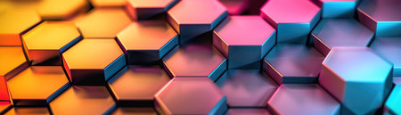 Abstract hexagonal pattern with vibrant, colorful gradients Modern, digital artの素材