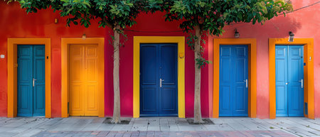 Colorful doors in a row, vibrant and whimsical designの素材