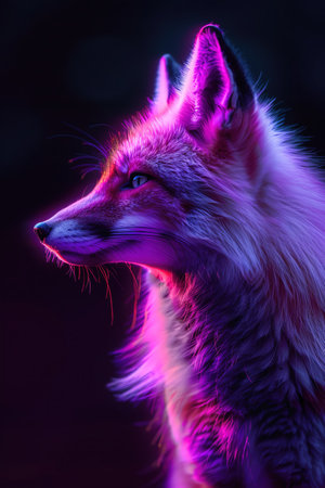Neon purple fox, side view, glowing lines, dark backgroundの素材