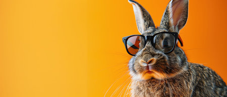 Cool rabbit wearing sunglasses, vibrant orange backgroundの素材