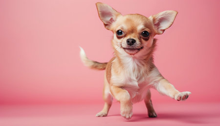 Dancing Chihuahua, pink background, playful poseの素材