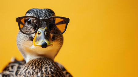Duck with sunglasses, yellow background, stylishの素材