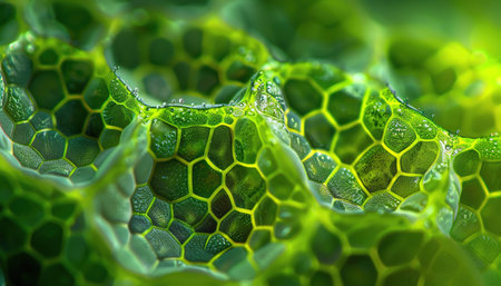 Closeup of green plant cells intricate and vibrant micro detailsの素材