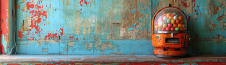 Vintage gumball machine against a distressed wall, nostalgic and rusticの素材