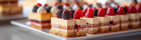 Assorted dessert slices, berries on top, elegantly displayedの素材