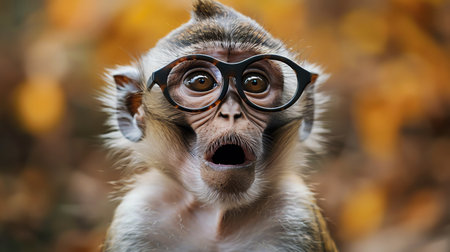 Monkey wearing glasses with a surprised expression, humorous and quirkyの素材