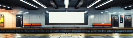 Empty subway platform with blank billboard, modern urban settingの素材