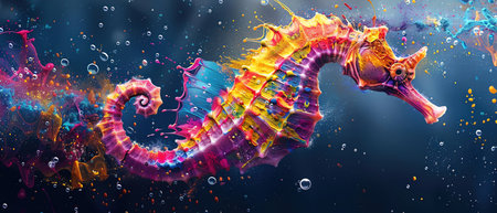 Colorful seahorse splashing paint, vibrant and artisticの素材