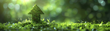 Green arrow pointing up made of grass, sustainable growth conceptの素材