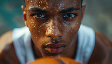 Focused basketball player, closeup, intense expressionの素材