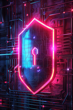 Digital shield, data security concept, futuristic neon light, hightech vibeの素材