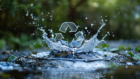 Recycle symbol splashing out of clear, fresh waterの素材