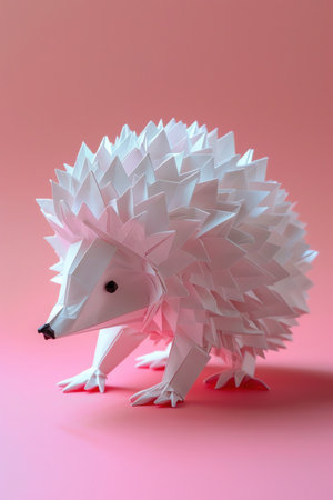Origami hedgehog on pink background, soft lightingの素材