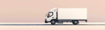 Isolated white delivery truck, side view, minimalistic backgroundの素材