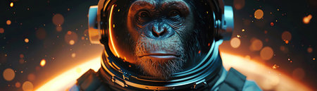 Monkey in astronaut suit, galaxy background, closeup, curious and thoughtfulの素材