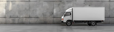 Isolated white delivery truck, side view, minimalistic backgroundの素材