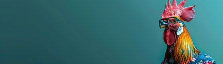 Rooster in floral suit and glasses, teal background, quirky portraitの素材