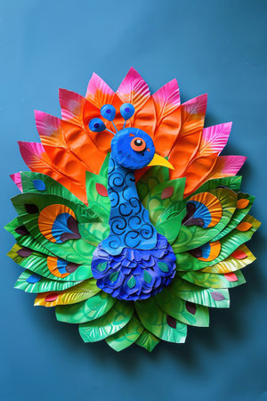Colorful peacock craft made with paper platesの素材