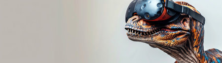 Dinosaur wearing VR headset, white background, modern and playfulの素材