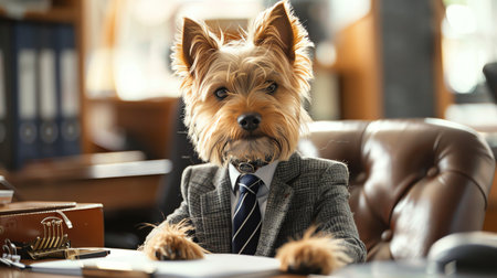 Dog in suit and tie, office setting, professional and charmingの素材