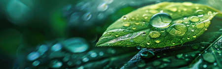 Leaf inside water droplet, soft focus, macro shot, delicate and freshの素材