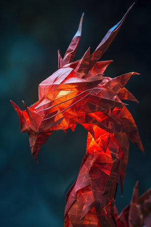 Red origami dragon, dramatic lighting, artistic and intricateの素材