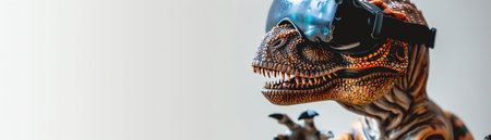 Dinosaur wearing VR headset, white background, modern and playfulの素材