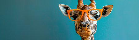 Giraffe in orange glasses, turquoise background, closeup, quirky and stylishの素材