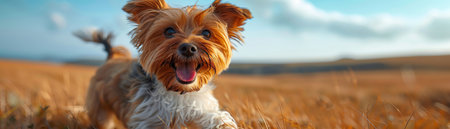 Joyful dog with wind in fur, car window view, rolling hills, sunny dayの素材