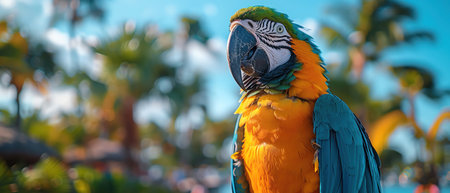 Colorful parrot under a bright blue sky.の素材
