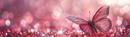 Glittery pink butterfly on a sparkling backgroundの素材