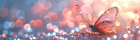 Glittery pink butterfly on a sparkling backgroundの素材