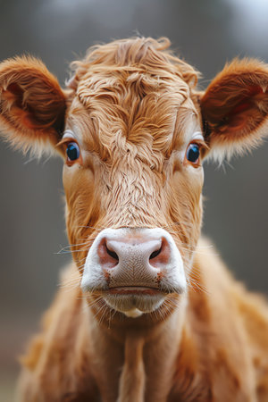 Closeup of a surprised cow, white background, sharp focus on facial expression, studio lighting, comical effectの素材