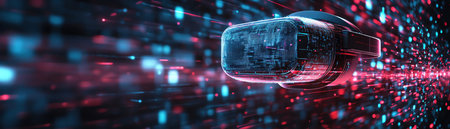 VR headset perspective, digital data streams, immersive experience, futuristic conceptの素材
