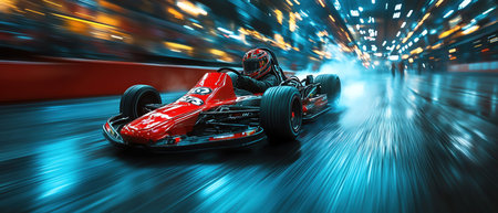 Gokart racing on a track, motion blur, highspeed action, dynamic lightingの素材