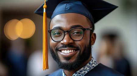 Smiling graduate in a cap and gown, white background, proud and joyful expressionの素材