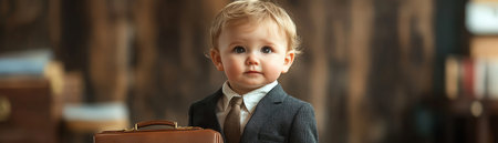 Toddler in a suit with a briefcase, confident and businessreadyの素材