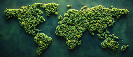 World map made of lush green trees, symbolizing global environmental conservationの素材