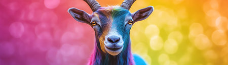 A happy rainbowcolored goat, looking cheerful with a vibrant maneの素材